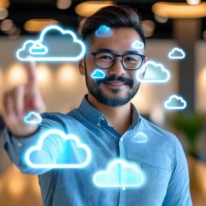 Persona con tecnologia basada en la nube